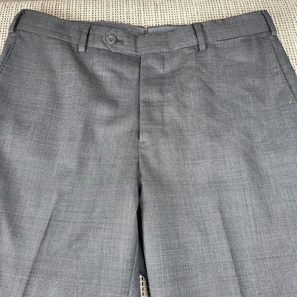 J. Hilburn Dress Pants Mens 34x27 Gray Wool Check Flat Front Classic Fit VBC